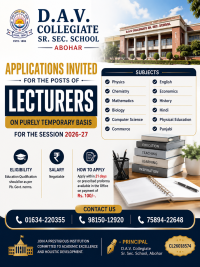 Require Lecturers for the Academic Session 2026-27.